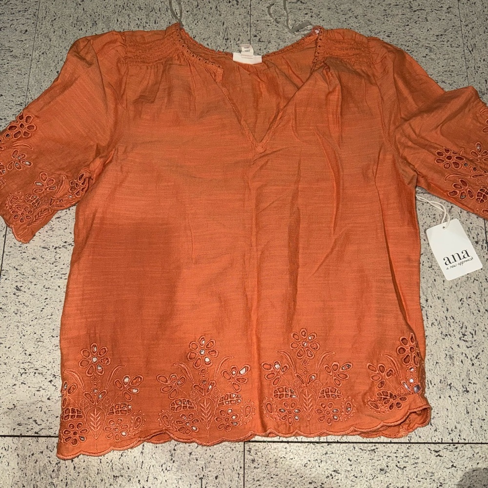 a.n.a Women's Orange Blouse with Eyelet Details